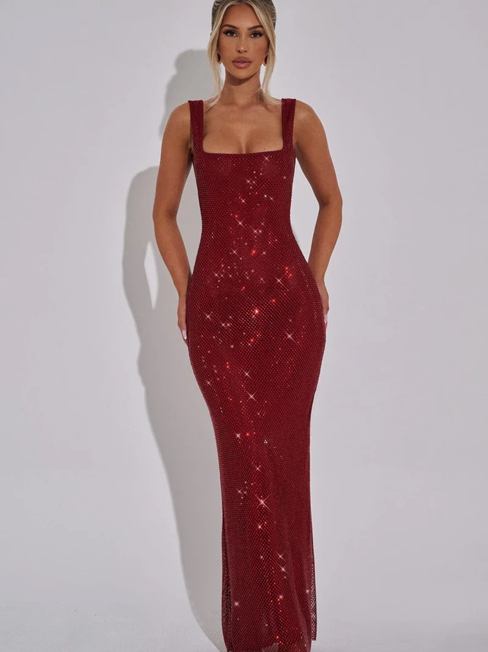 Stella Red Sequin Square-Neck Maxi Dress